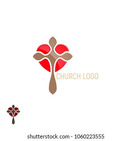 Church logo. Cross with heart. Vector illustration