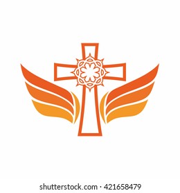 Church logo. The cross of Jesus, crown of thorns, and angel wings.