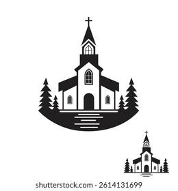 Church Logo with Cross and Trees