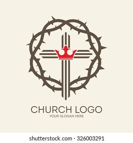 Church Logo. Crown Of Thorns, Cross And Crown