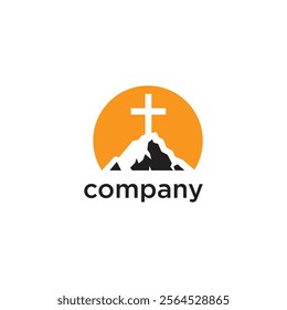 Church logo design. Christian symbols. The cross of Jesus on the mountain.