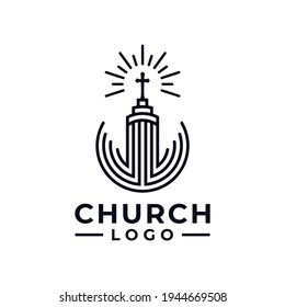 church logo design vector with city building for modern community