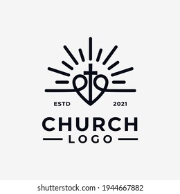 church logo design vector for community with line art style concept of love