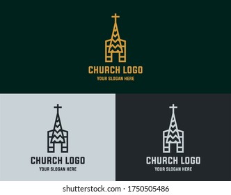 Church logo design. vector illustration of church logo icon based on line art and stroke. Christian sign symbols. The Cross of Jesus