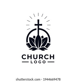 church logo design vector with lotus for symbol of community