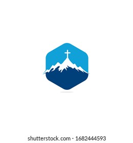 church logo designs with mountain, minimalist logo. People church vector logo design template. Church and Christian organization logo.	