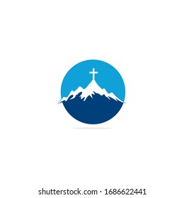 church logo designs with mountain, minimalist logo. People church vector logo design template. Church and Christian organization logo.	