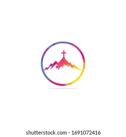 church logo designs with mountain, minimalist logo. People church vector logo design template. Church and Christian organization logo.	
