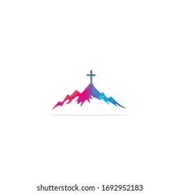 church logo designs with mountain, minimalist logo. People church vector logo design template. Church and Christian organization logo.	
