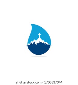 church logo designs with mountain, minimalist logo. People church vector drop shape concept logo design template. Church and Christian organization logo.	