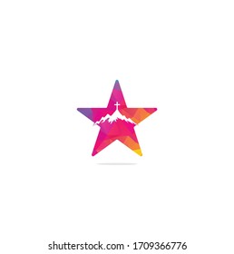 church logo designs with mountain, minimalist logo. People church vector star shape concept logo design template. Church and Christian organization logo.