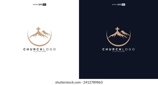 church logo designs with mountain, minimalist logo. People church vector logo design template