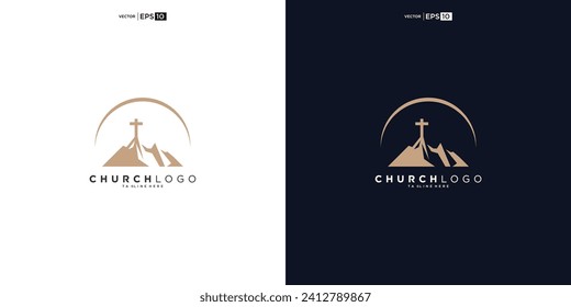 church logo designs with mountain, minimalist logo. People church vector logo design template