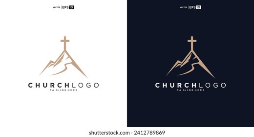 church logo designs with mountain, minimalist logo. People church vector logo design template