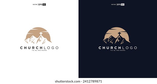 church logo designs with mountain, minimalist logo. People church vector logo design template