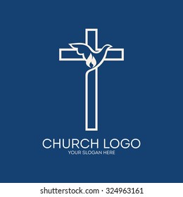 Church Logo. Dove, Cross, Holy Spirit, Flame