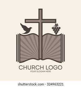 Church Logo Dove Cross Open Bible Stock Vector (Royalty Free) 324963221 ...