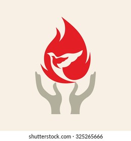 Church logo. Dove in flames, hands