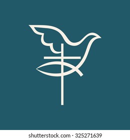 Church logo. Fish, Cross and dove holy spirit