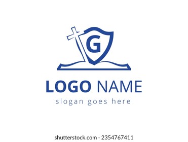 Church logo With G Letter Concept. Christian sign symbols. The cross of Jesus logo for Christian church