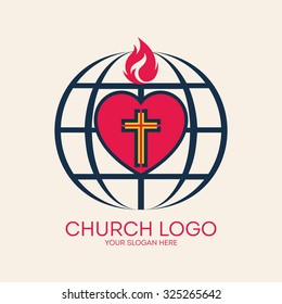 Church logo. Globe, heart, cross and flame