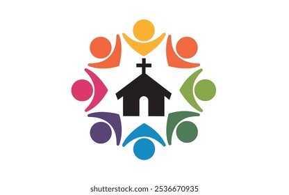 Church logo icon design illustration City church people union care love logo design icon on white background