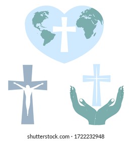 Church logo. Icons on the theme of religion.Set. Colorful vector illustration.