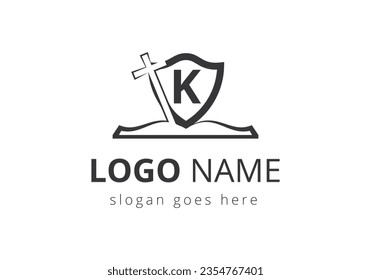 Church logo With K Letter Concept. Christian sign symbols. The cross of Jesus logo for Christian church