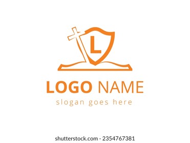 Church logo With L Letter Concept. Christian sign symbols. The cross of Jesus logo for Christian church