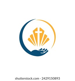 Church logo or label. Prayer, religion concept. Vintage vector illustration