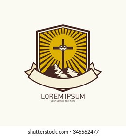 Church logo. Mountain, cross and diamond