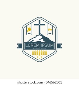 Church logo. Mountain, cross, dove and crown