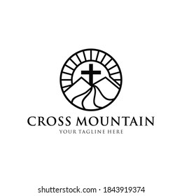 Church Logo. Mountain, Sun, Cross.