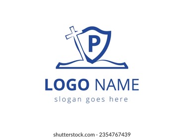 Church logo With P Letter Concept. Christian sign symbols. The cross of Jesus logo for Christian church