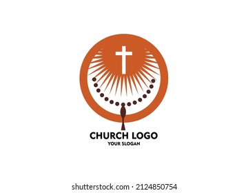 Church logo with round and prayer beads logo design inspiration vector