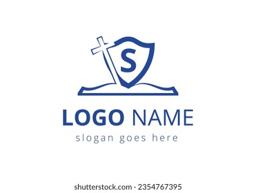 Church logo With S Letter Concept. Christian sign symbols. The cross of Jesus logo for Christian church