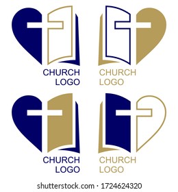 Church logo set, symbol of Christianity, the cross and the gospel, Scripture, vector illustration