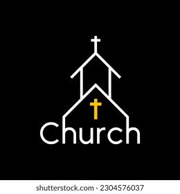 Church Logo Silhouette and word " Church " for Icon, Symbol, Application, Graphic Design Element. Vector Illustration.