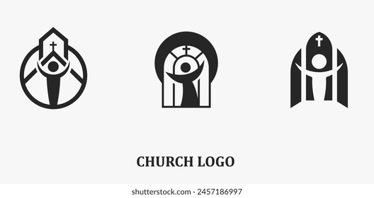 Church logo silhouettes with a person praying with wide hands open. Best for churches and christian schools to use as a logo or graphic in art projects related to religion. 