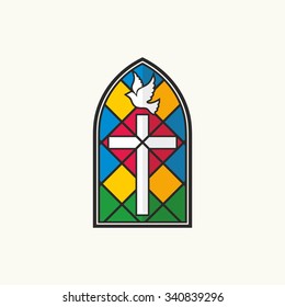 Church logo. Stained glass cross and dove