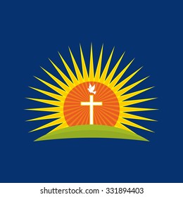 Church logo. Sun, rays, cross and dove