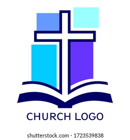 Church logo, symbol of Christianity, the cross and the gospel, Scripture, vector illustration