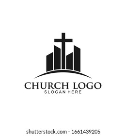 Kirchenlogo-Vorlage, christliche Symbole. Das Kreuz Jesu, Vektorillustration