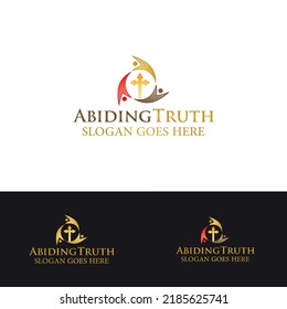 Church logo template. Christian symbols. The Bible, the cross of Jesus and the Holy Spirit (a dove).
