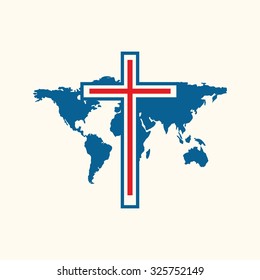 Church logo. World map and cross.
