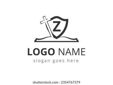 Church logo With Z Letter Concept. Christian sign symbols. The cross of Jesus logo for Christian church