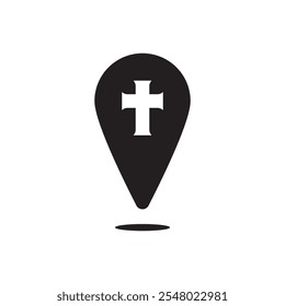 Icono plano del mapa de la iglesia, icono del Vector del mapa de Chrich de los cristianos, ilustración espiritual del diseño del Vector del símbolo del destino, aislado en el fondo blanco. 
