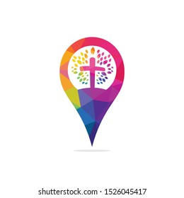 Church and map pointer logo design. Church and gps locator symbol or icon.