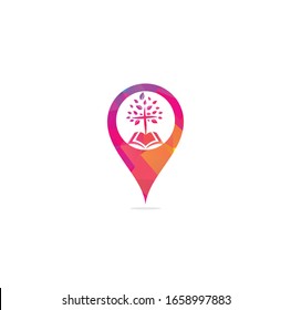 Church and map pointer logo design. Church and gps locator symbol or icon.	
