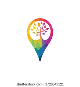 Church and map pointer logo design. Church and GPS locator symbol or icon.